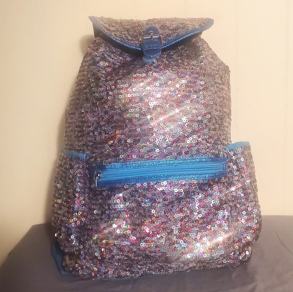 Justice Flip Backpack Multicolored sequins & teal fabric
